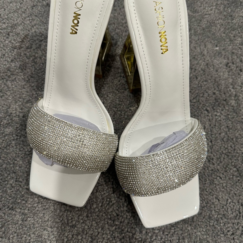 Fashion Nova White and Silver Sparkle Heels